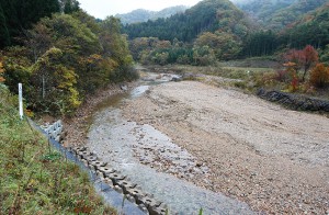 川底は大きな石が減り、小ぶりな石が目立つ。増水すれば簡単に流されてしまう砂利だ。