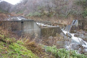 治山ダムは逆台形型にスリット化され、川は一つながりになっている。